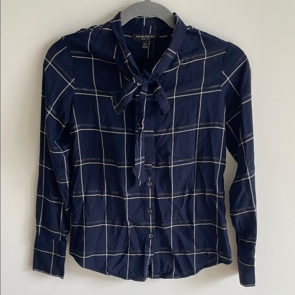 Banana Republic Blue Button Down Blouse with Tie Front
